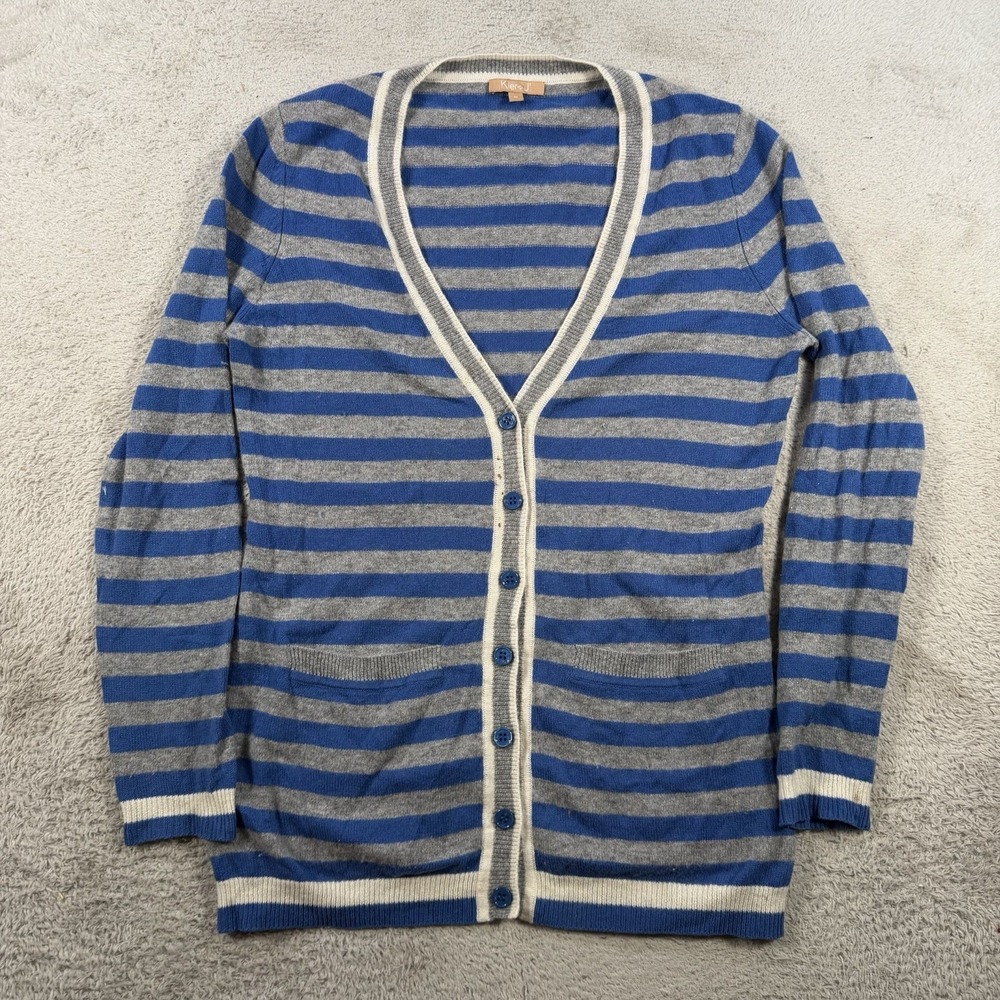 Kier + J Cardigan Sweater Womens Medium Blue Grey 100% Cashmere Button Front